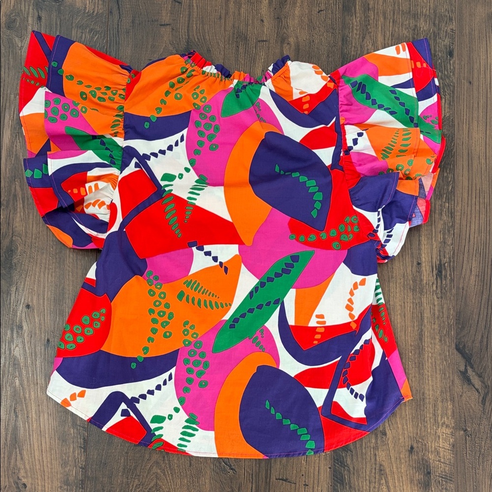 NWOT Ces Femme Boutique Colorful Abstract Blouse Structure Sleeve M - Picture 6 of 10
